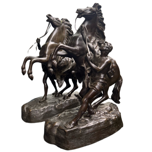 A fine pair of late 19th century bronze Marley Horses, after Guillame Cousteau (1677-1746)